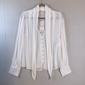 Band of the Free size Small Ivory Tie Neck Button Front Blouse  NWT